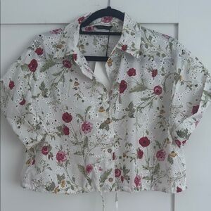 Zara Red Pink Crop Top with Notched Collar